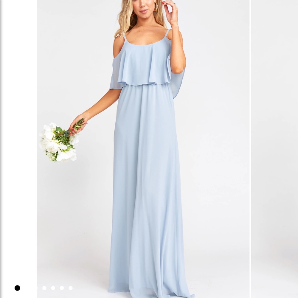 *HP* Show Me Your Mumu- Caitlin ruffle maxi dress in steel blue chiffon. Size S